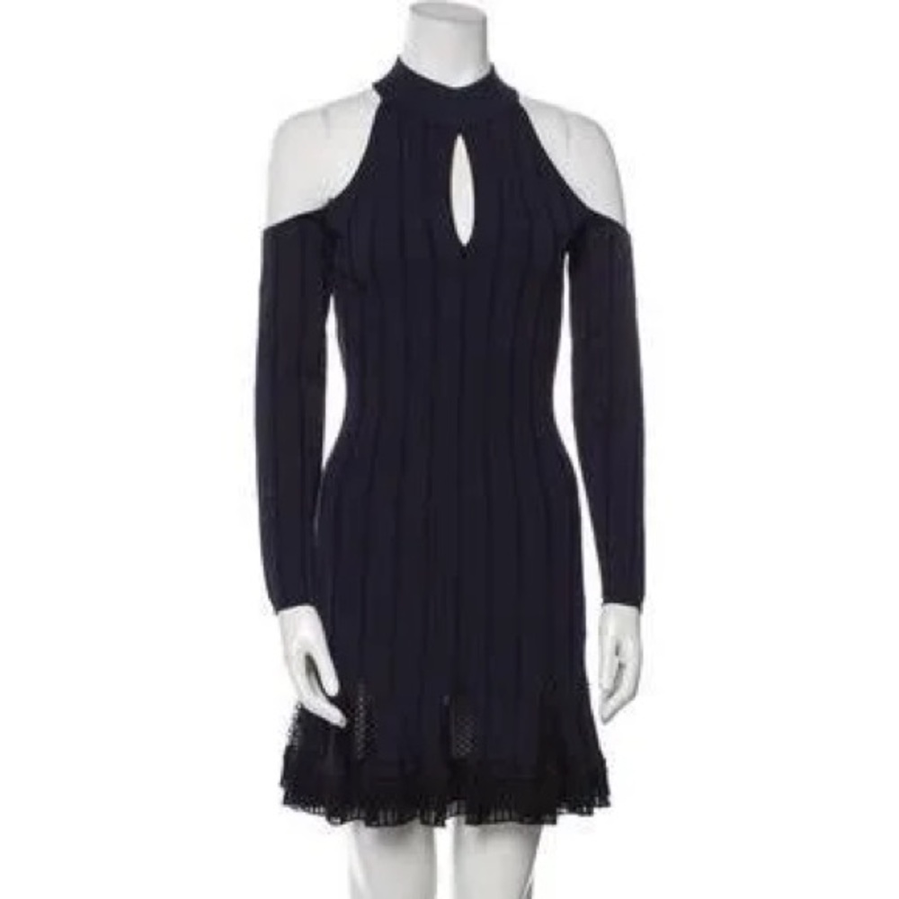 Jonathan Simkhai Navy Mockneck Cold Shoulder Key Hold Chest Sweater Dress